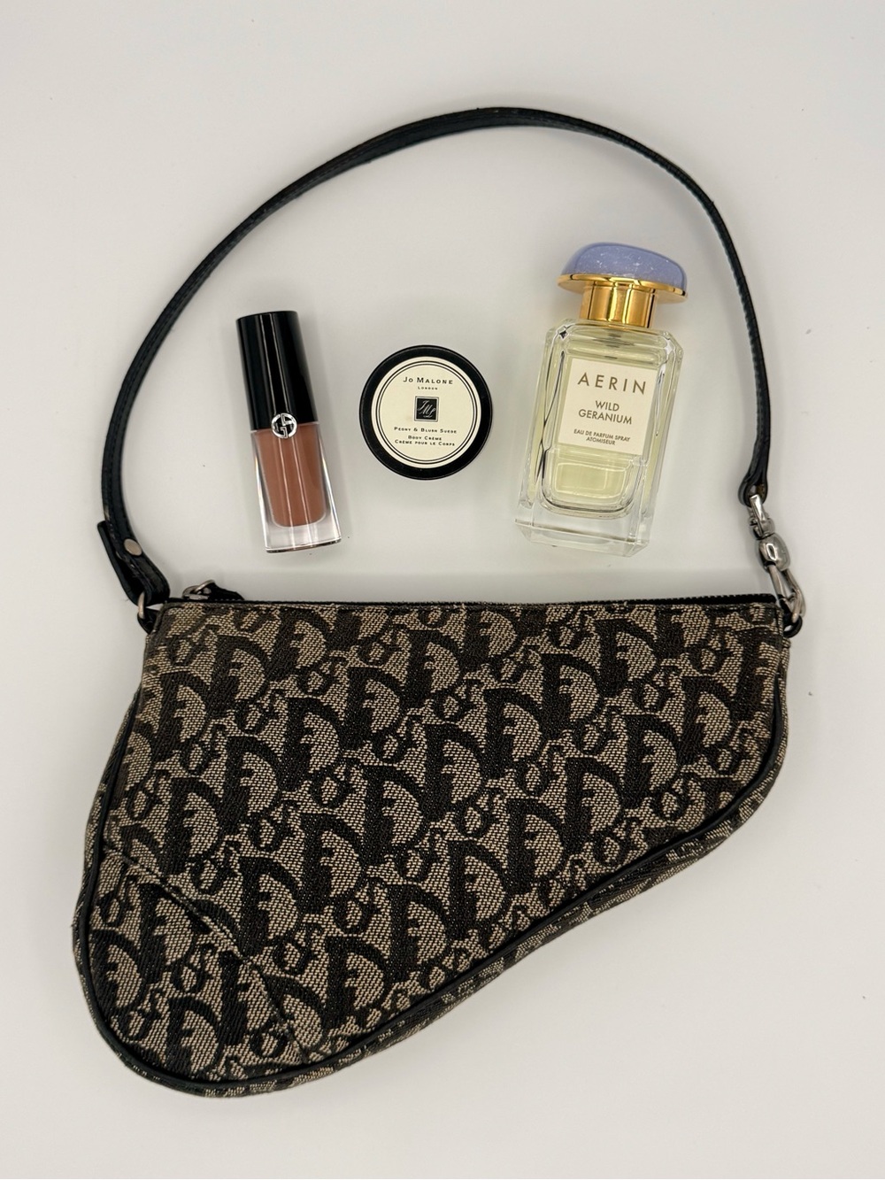 Christian Dior Saddle Bag Black Trotter Monogram Canvas Galliano Era